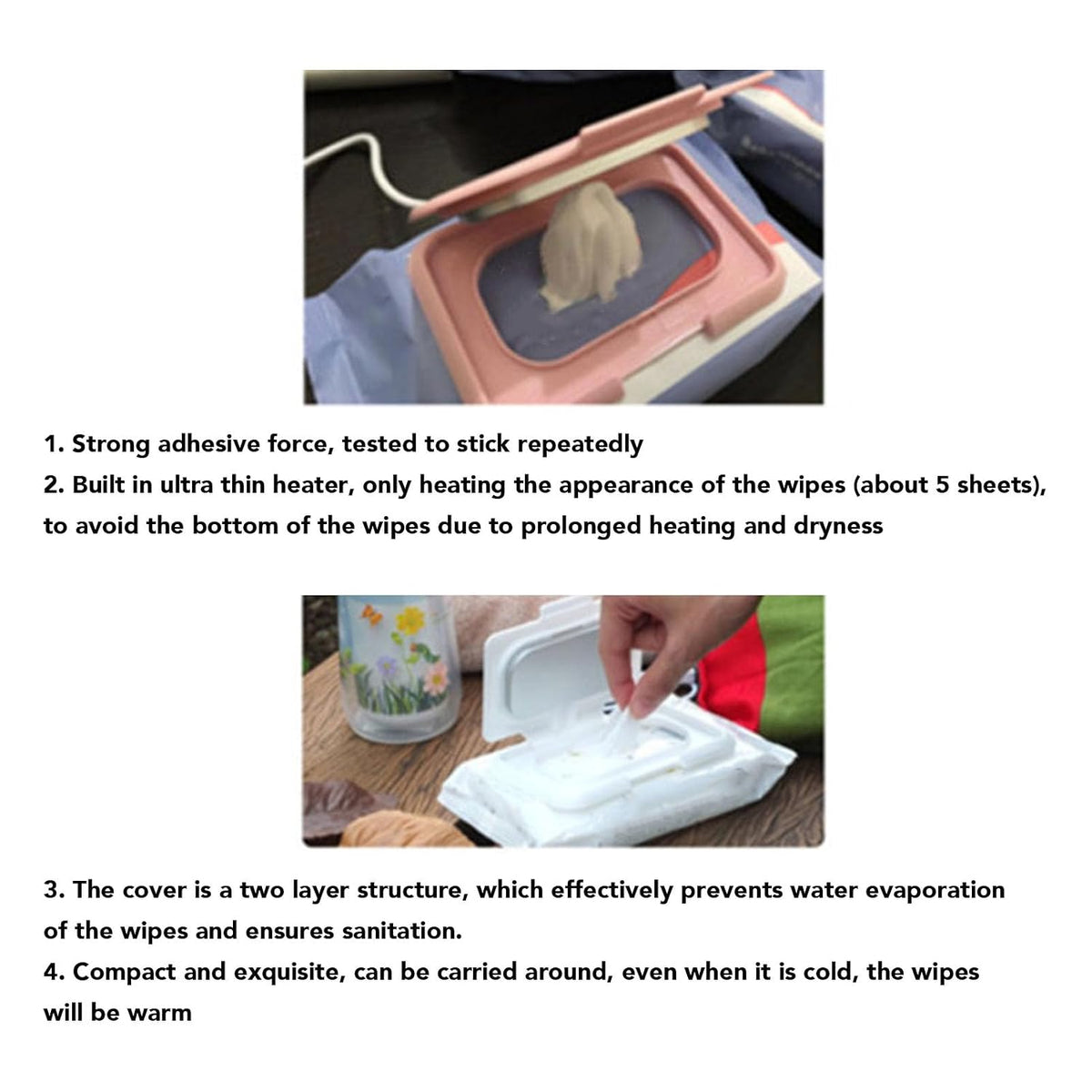Baby Wet Wipes Warmer, USB Wipes Heater, Constant Temperature Portable Large Capacity Paper Dispenser, Fast and Even Heating for Home and Car (Roseate)