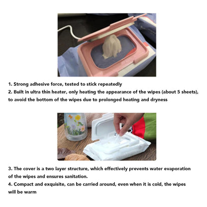 Baby Wet Wipes Warmer, USB Wipes Heater, Constant Temperature Portable Large Capacity Paper Dispenser, Fast and Even Heating for Home and Car (Roseate)