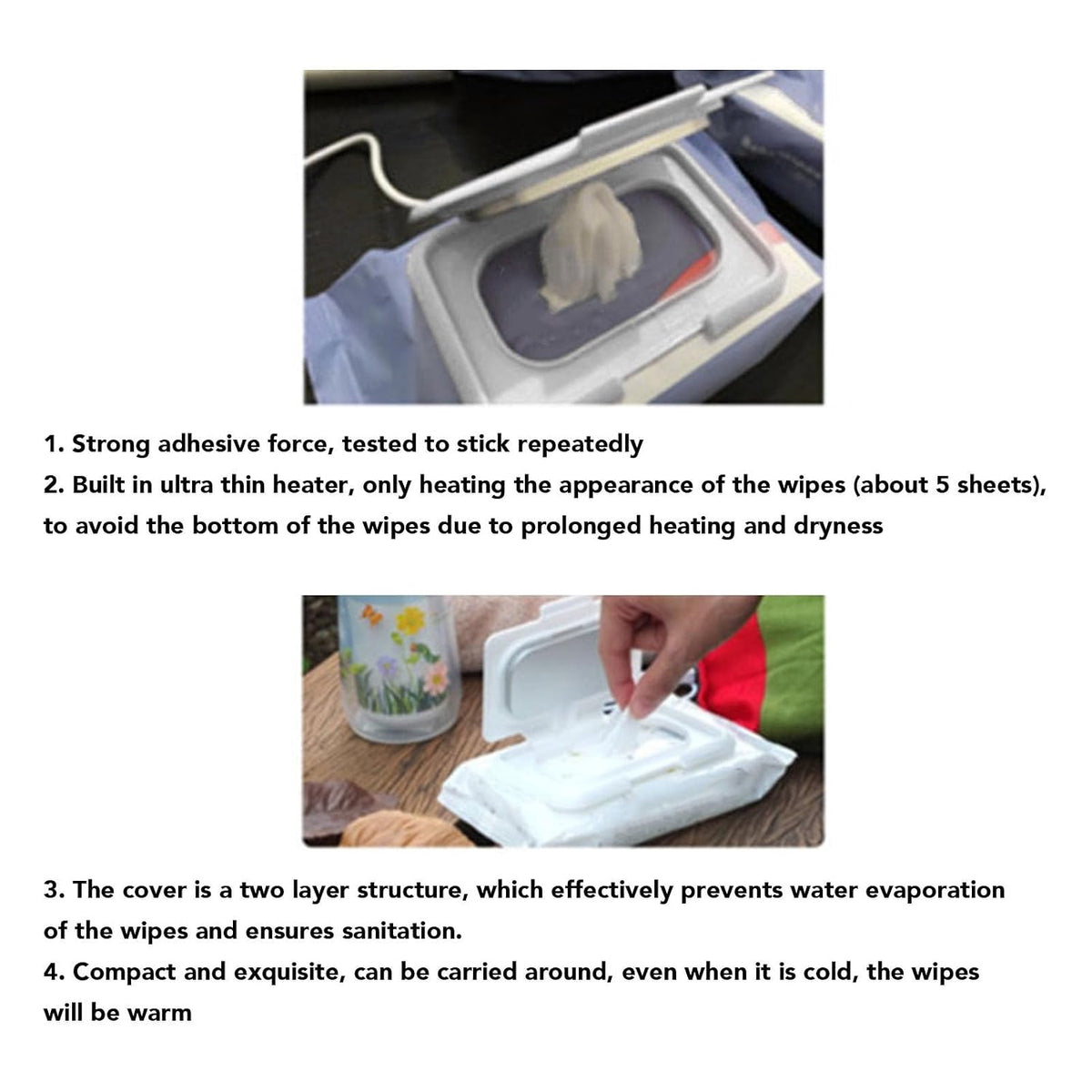 Baby Wet Wipes Warmer, USB Wipes Heater, Constant Temperature Portable Large Capacity Paper Dispenser, Fast and Even Heating for Home and Car (Roseate)