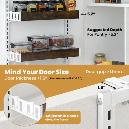 Over-The-Door Organizer – 6-Tier Wooden Pantry Storage Shelf with 12 Hooks, Wall-Mount or Hanging Spice Rack for Kitchen, Bathroom, or Closet