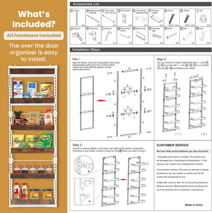 Over-The-Door Organizer – 6-Tier Wooden Pantry Storage Shelf with 12 Hooks, Wall-Mount or Hanging Spice Rack for Kitchen, Bathroom, or Closet