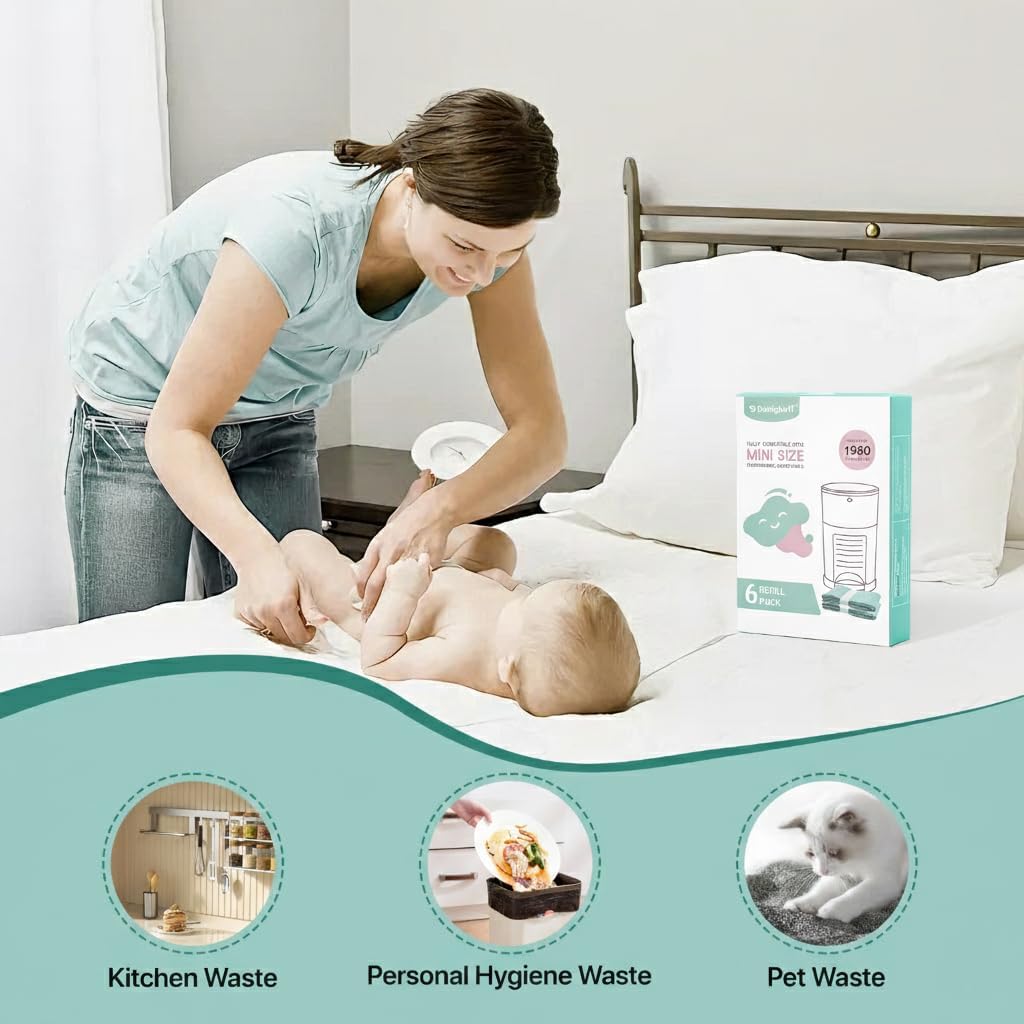 Diaper Pails Refills for De-k-or Mini, 30% Extra Thick Heavy Duty Leak-Proof Liners, Multi-Layer Odor Defense Film, Holds 1980 Diapers, Fresh Scented Baby Changing Essentials