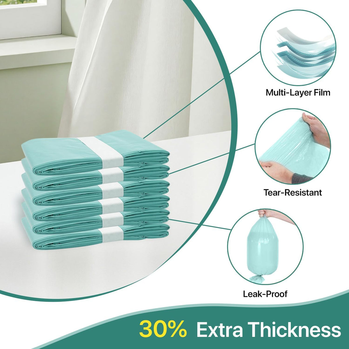 Diaper Pails Refills for De-k-or Mini, 30% Extra Thick Heavy Duty Leak-Proof Liners, Multi-Layer Odor Defense Film, Holds 1980 Diapers, Fresh Scented Baby Changing Essentials