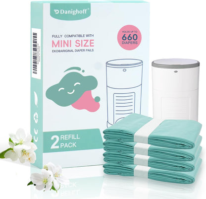 Diaper Pails Refills for De-k-or Mini, 30% Extra Thick Heavy Duty Leak-Proof Liners, Multi-Layer Odor Defense Film, Holds 1980 Diapers, Fresh Scented Baby Changing Essentials