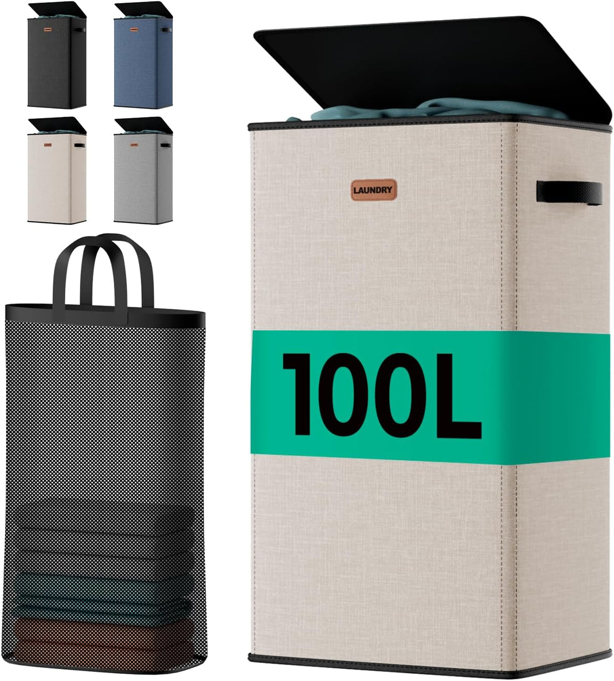 150L Double Laundry Hamper with Lid – 2-Section Clothes Hamper with Removable Bag for Bathroom, Bedroom, Laundry Room & Dorm