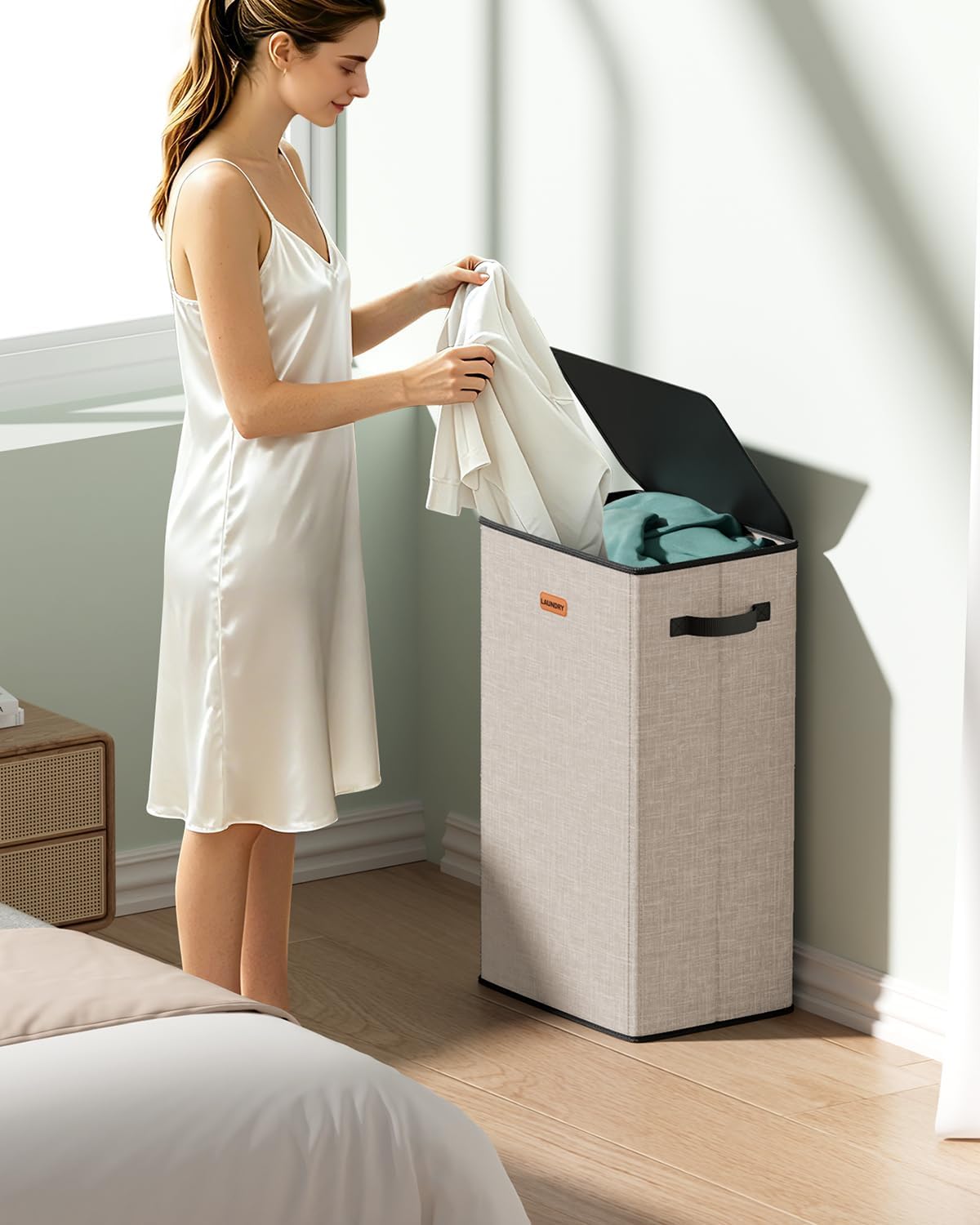 150L Double Laundry Hamper with Lid – 2-Section Clothes Hamper with Removable Bag for Bathroom, Bedroom, Laundry Room & Dorm