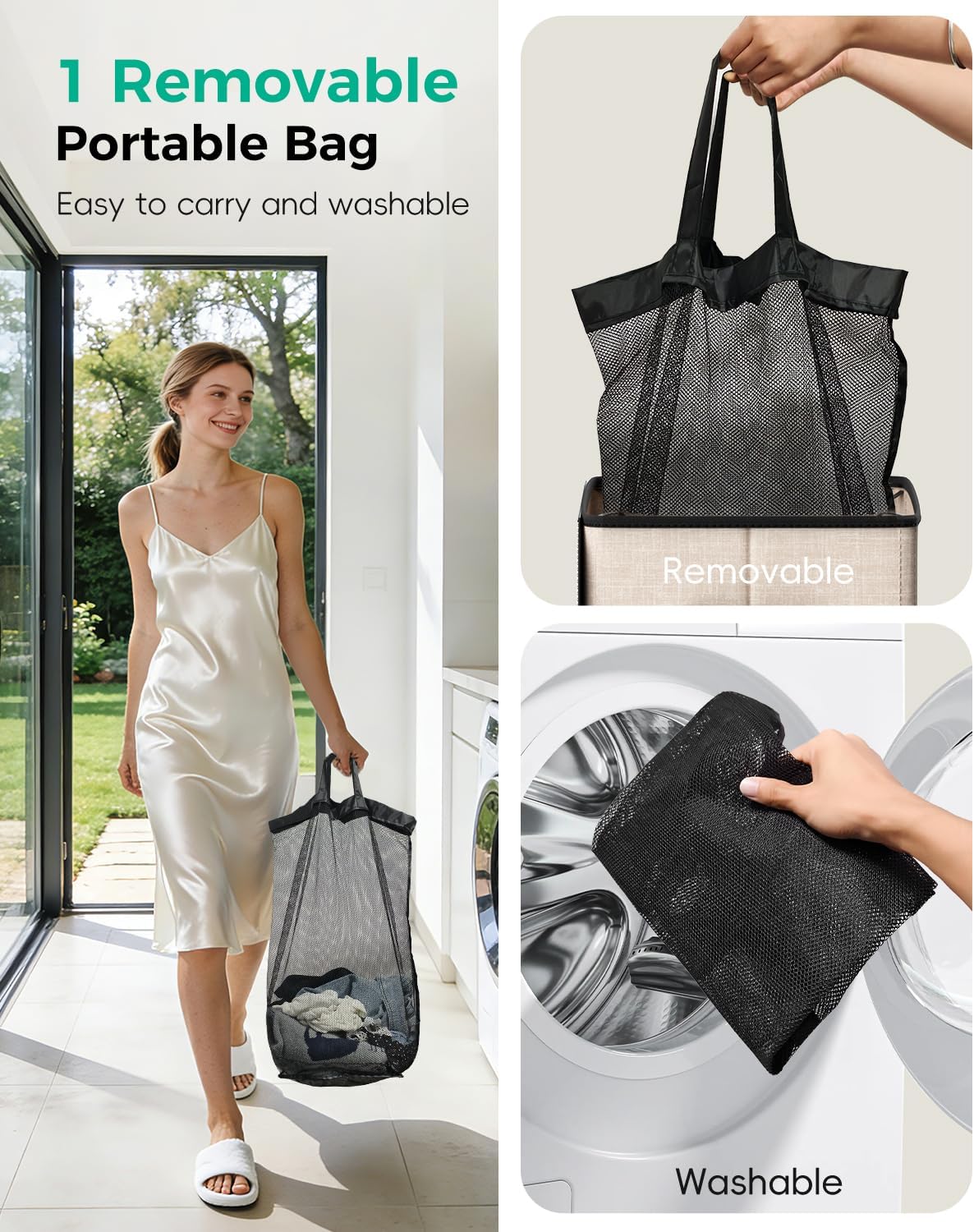 150L Double Laundry Hamper with Lid – 2-Section Clothes Hamper with Removable Bag for Bathroom, Bedroom, Laundry Room & Dorm