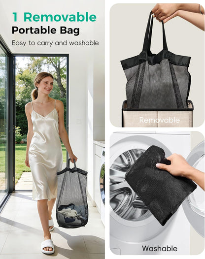 150L Double Laundry Hamper with Lid – 2-Section Clothes Hamper with Removable Bag for Bathroom, Bedroom, Laundry Room & Dorm