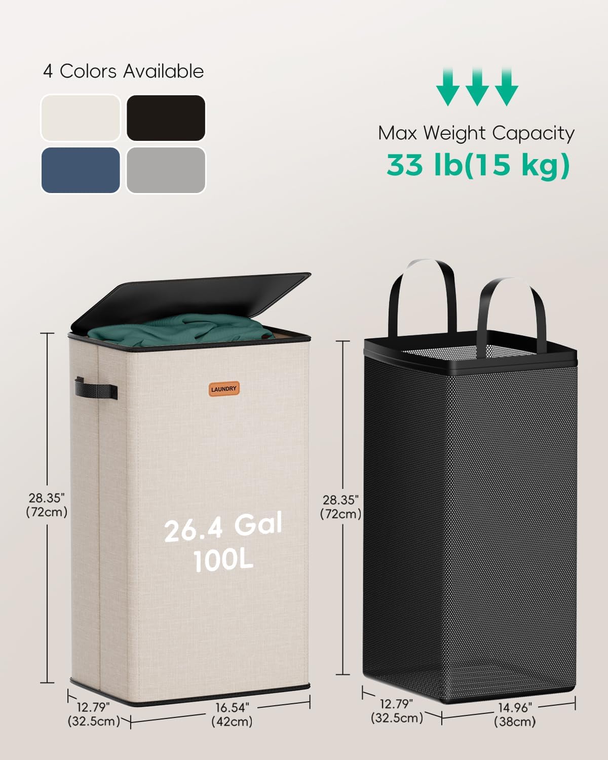 150L Double Laundry Hamper with Lid – 2-Section Clothes Hamper with Removable Bag for Bathroom, Bedroom, Laundry Room & Dorm