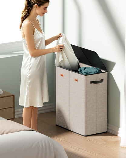 150L Double Laundry Hamper with Lid – 2-Section Clothes Hamper with Removable Bag for Bathroom, Bedroom, Laundry Room & Dorm