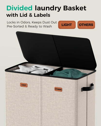 150L Double Laundry Hamper with Lid – 2-Section Clothes Hamper with Removable Bag for Bathroom, Bedroom, Laundry Room & Dorm