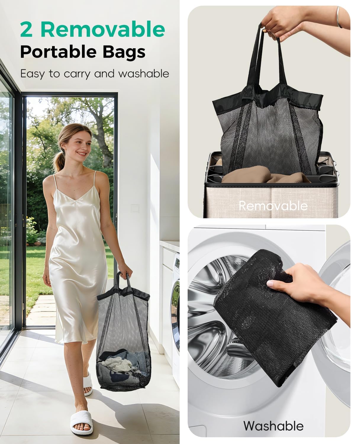 150L Double Laundry Hamper with Lid – 2-Section Clothes Hamper with Removable Bag for Bathroom, Bedroom, Laundry Room & Dorm