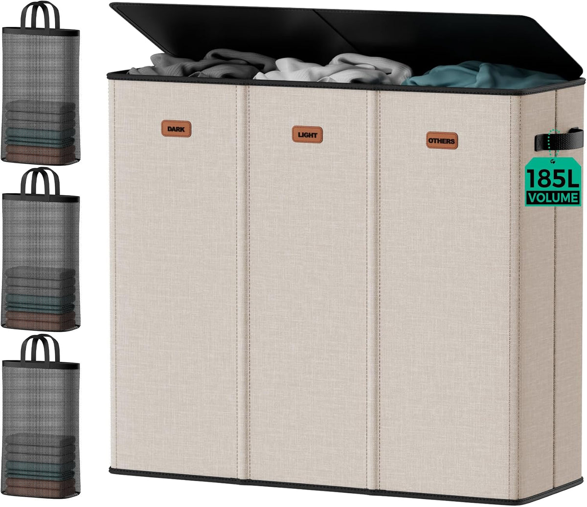 150L Double Laundry Hamper with Lid – 2-Section Clothes Hamper with Removable Bag for Bathroom, Bedroom, Laundry Room & Dorm