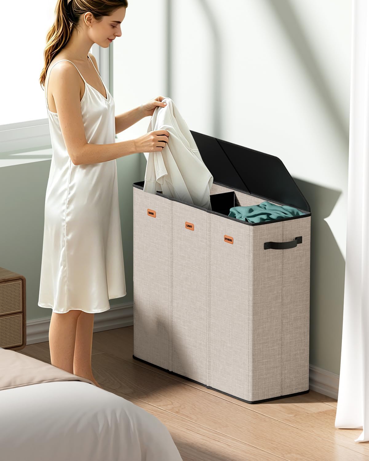 150L Double Laundry Hamper with Lid – 2-Section Clothes Hamper with Removable Bag for Bathroom, Bedroom, Laundry Room & Dorm