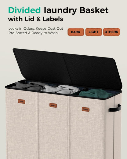 150L Double Laundry Hamper with Lid – 2-Section Clothes Hamper with Removable Bag for Bathroom, Bedroom, Laundry Room & Dorm