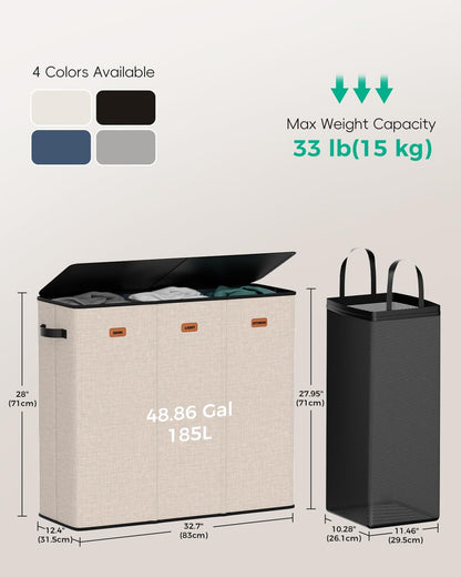 150L Double Laundry Hamper with Lid – 2-Section Clothes Hamper with Removable Bag for Bathroom, Bedroom, Laundry Room & Dorm