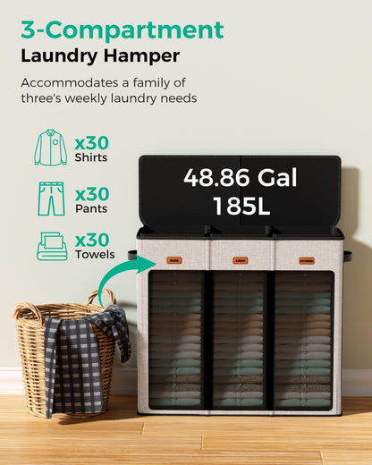 150L Double Laundry Hamper with Lid – 2-Section Clothes Hamper with Removable Bag for Bathroom, Bedroom, Laundry Room & Dorm