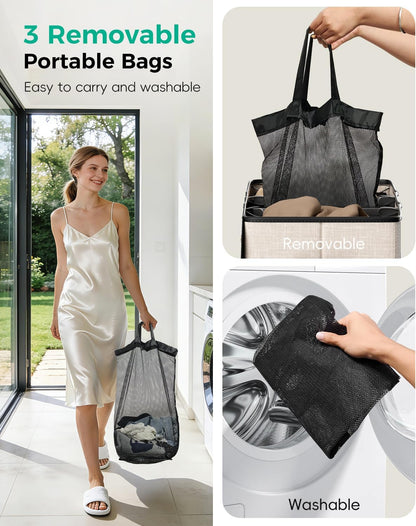 150L Double Laundry Hamper with Lid – 2-Section Clothes Hamper with Removable Bag for Bathroom, Bedroom, Laundry Room & Dorm