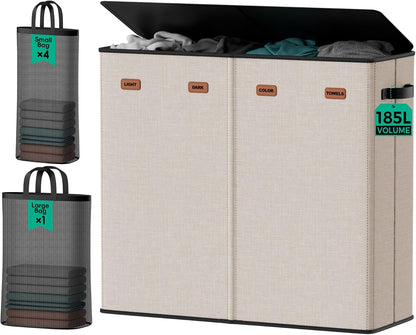 150L Double Laundry Hamper with Lid – 2-Section Clothes Hamper with Removable Bag for Bathroom, Bedroom, Laundry Room & Dorm
