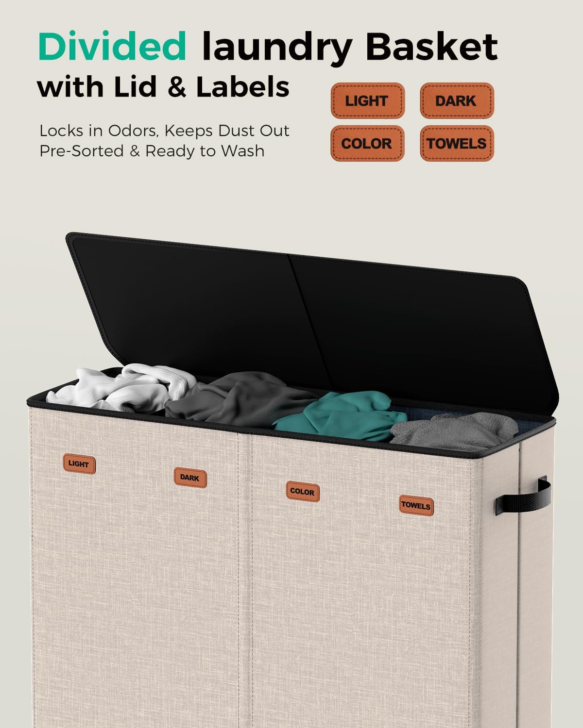 150L Double Laundry Hamper with Lid – 2-Section Clothes Hamper with Removable Bag for Bathroom, Bedroom, Laundry Room & Dorm