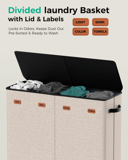 150L Double Laundry Hamper with Lid – 2-Section Clothes Hamper with Removable Bag for Bathroom, Bedroom, Laundry Room & Dorm