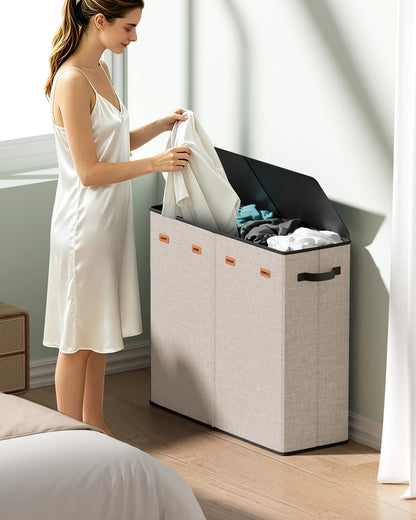 150L Double Laundry Hamper with Lid – 2-Section Clothes Hamper with Removable Bag for Bathroom, Bedroom, Laundry Room & Dorm