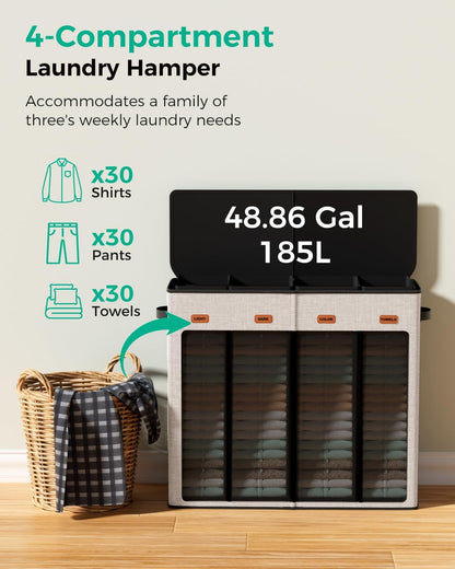 150L Double Laundry Hamper with Lid – 2-Section Clothes Hamper with Removable Bag for Bathroom, Bedroom, Laundry Room & Dorm