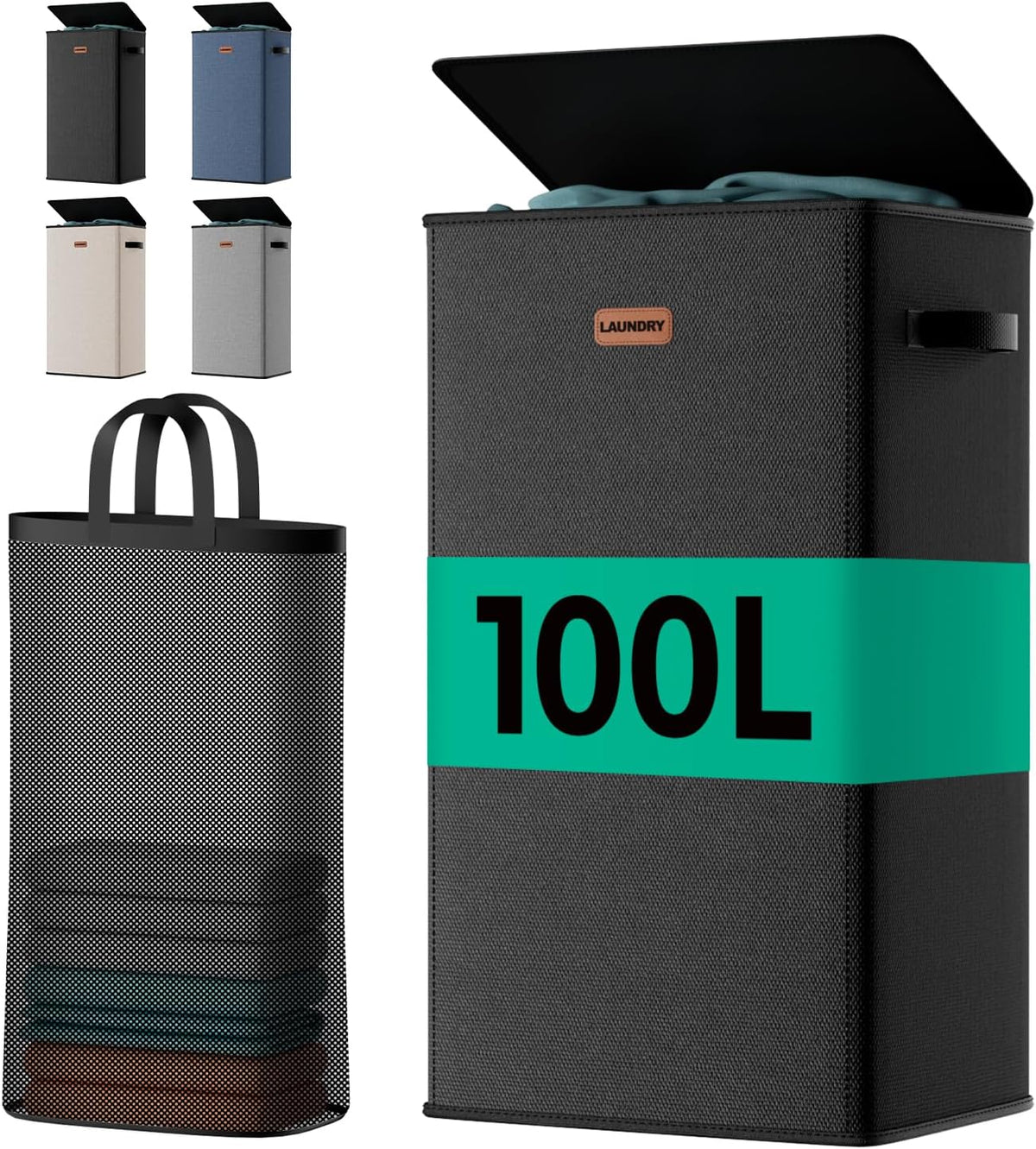 150L Double Laundry Hamper with Lid – 2-Section Clothes Hamper with Removable Bag for Bathroom, Bedroom, Laundry Room & Dorm