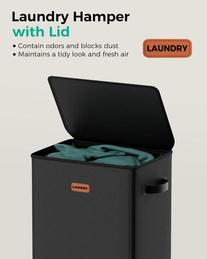 150L Double Laundry Hamper with Lid – 2-Section Clothes Hamper with Removable Bag for Bathroom, Bedroom, Laundry Room & Dorm