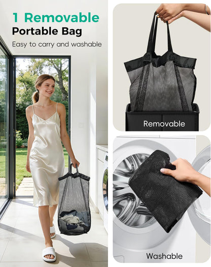 150L Double Laundry Hamper with Lid – 2-Section Clothes Hamper with Removable Bag for Bathroom, Bedroom, Laundry Room & Dorm