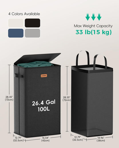 150L Double Laundry Hamper with Lid – 2-Section Clothes Hamper with Removable Bag for Bathroom, Bedroom, Laundry Room & Dorm