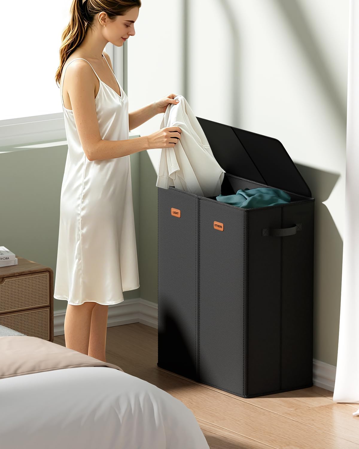 150L Double Laundry Hamper with Lid – 2-Section Clothes Hamper with Removable Bag for Bathroom, Bedroom, Laundry Room & Dorm