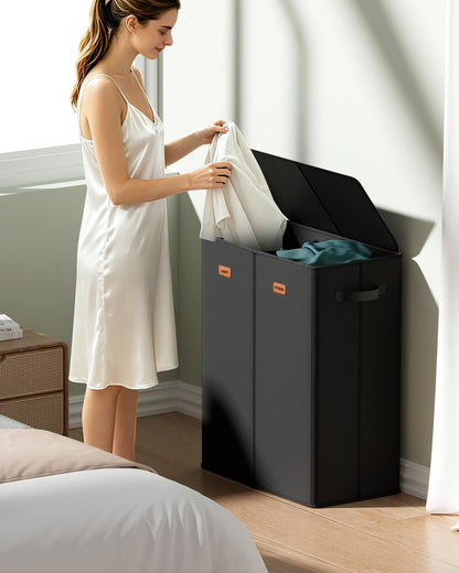 150L Double Laundry Hamper with Lid – 2-Section Clothes Hamper with Removable Bag for Bathroom, Bedroom, Laundry Room & Dorm