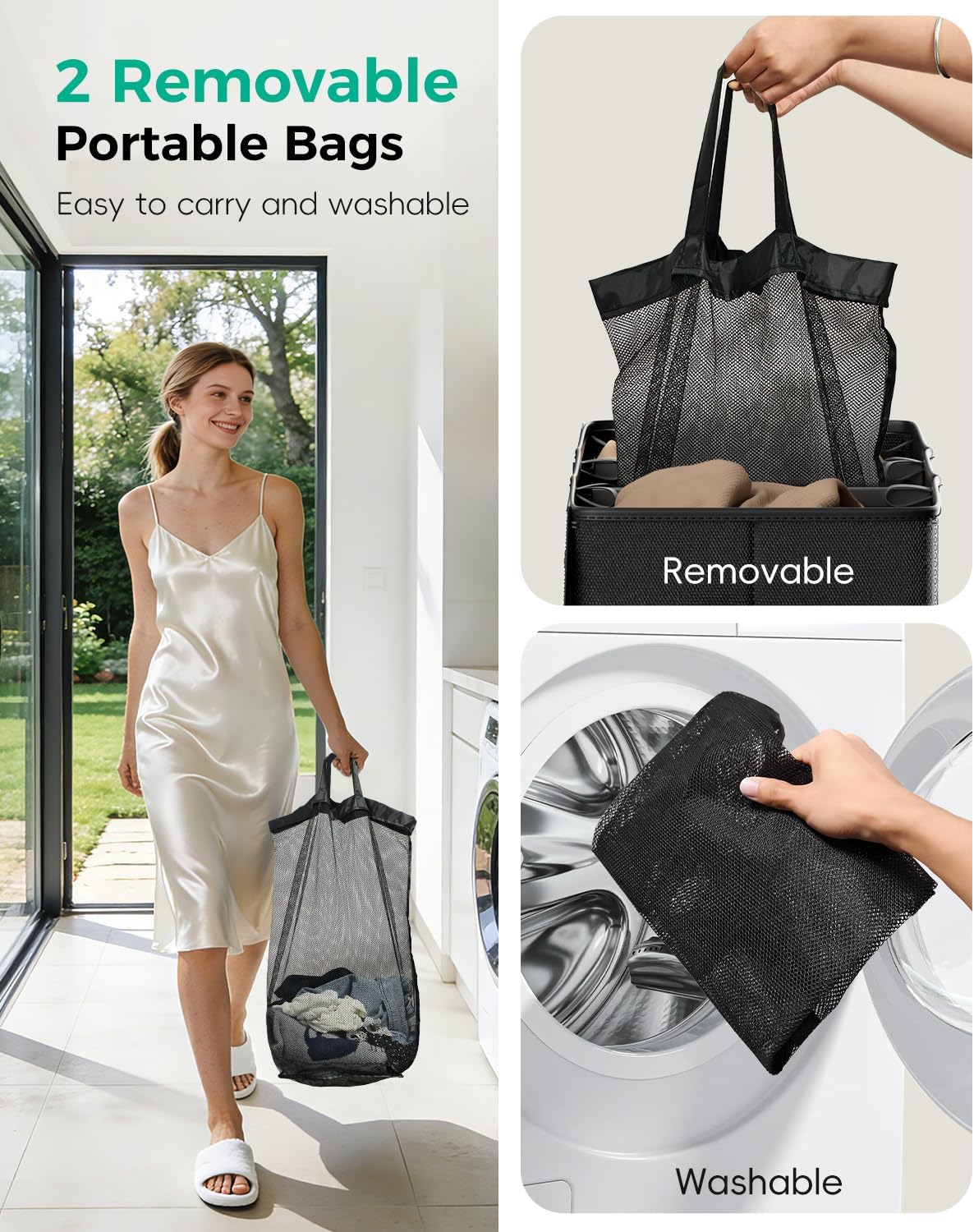 150L Double Laundry Hamper with Lid – 2-Section Clothes Hamper with Removable Bag for Bathroom, Bedroom, Laundry Room & Dorm