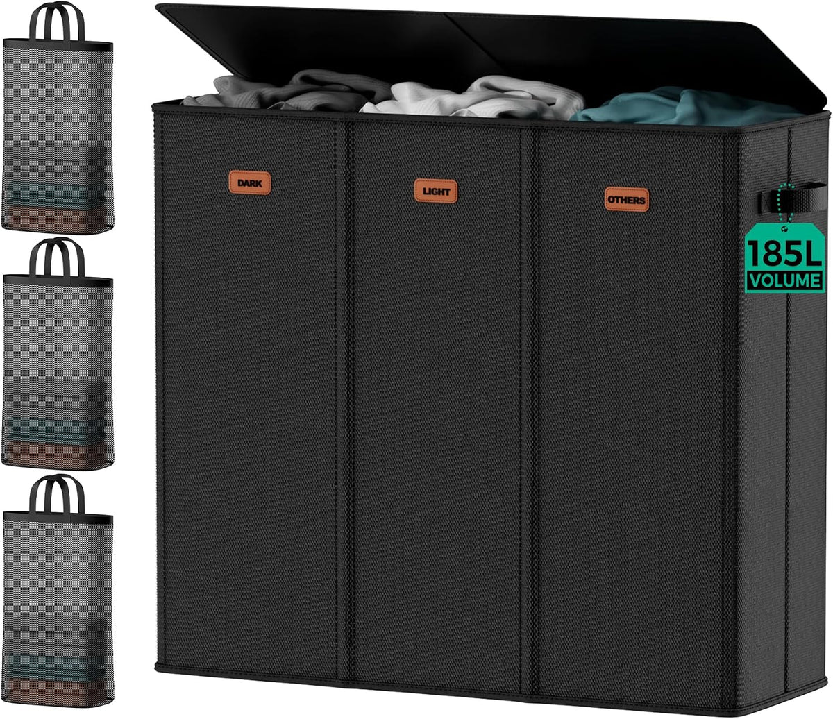 150L Double Laundry Hamper with Lid – 2-Section Clothes Hamper with Removable Bag for Bathroom, Bedroom, Laundry Room & Dorm