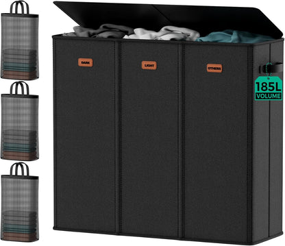 150L Double Laundry Hamper with Lid – 2-Section Clothes Hamper with Removable Bag for Bathroom, Bedroom, Laundry Room & Dorm