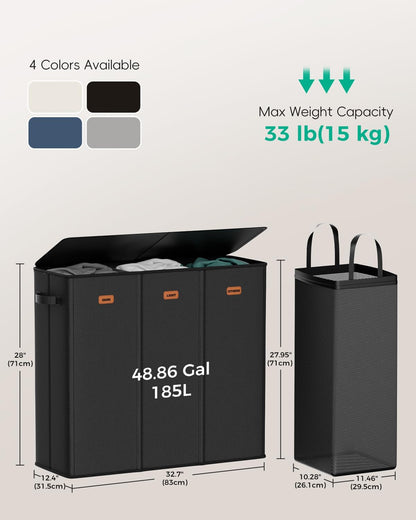 150L Double Laundry Hamper with Lid – 2-Section Clothes Hamper with Removable Bag for Bathroom, Bedroom, Laundry Room & Dorm