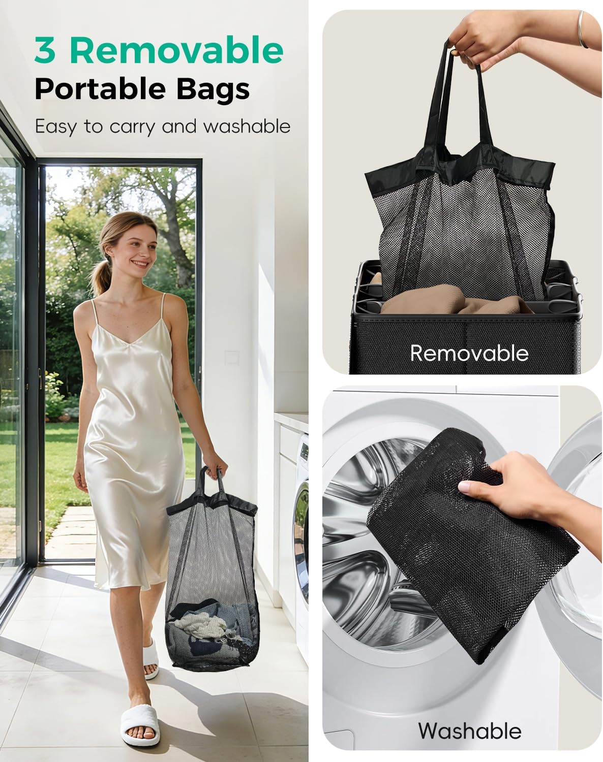 150L Double Laundry Hamper with Lid – 2-Section Clothes Hamper with Removable Bag for Bathroom, Bedroom, Laundry Room & Dorm