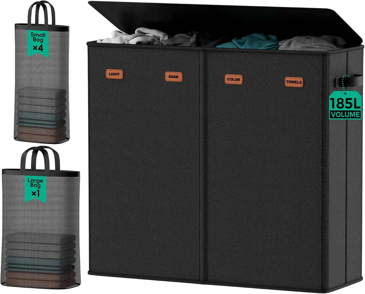 150L Double Laundry Hamper with Lid – 2-Section Clothes Hamper with Removable Bag for Bathroom, Bedroom, Laundry Room & Dorm