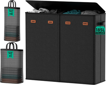 150L Double Laundry Hamper with Lid – 2-Section Clothes Hamper with Removable Bag for Bathroom, Bedroom, Laundry Room & Dorm