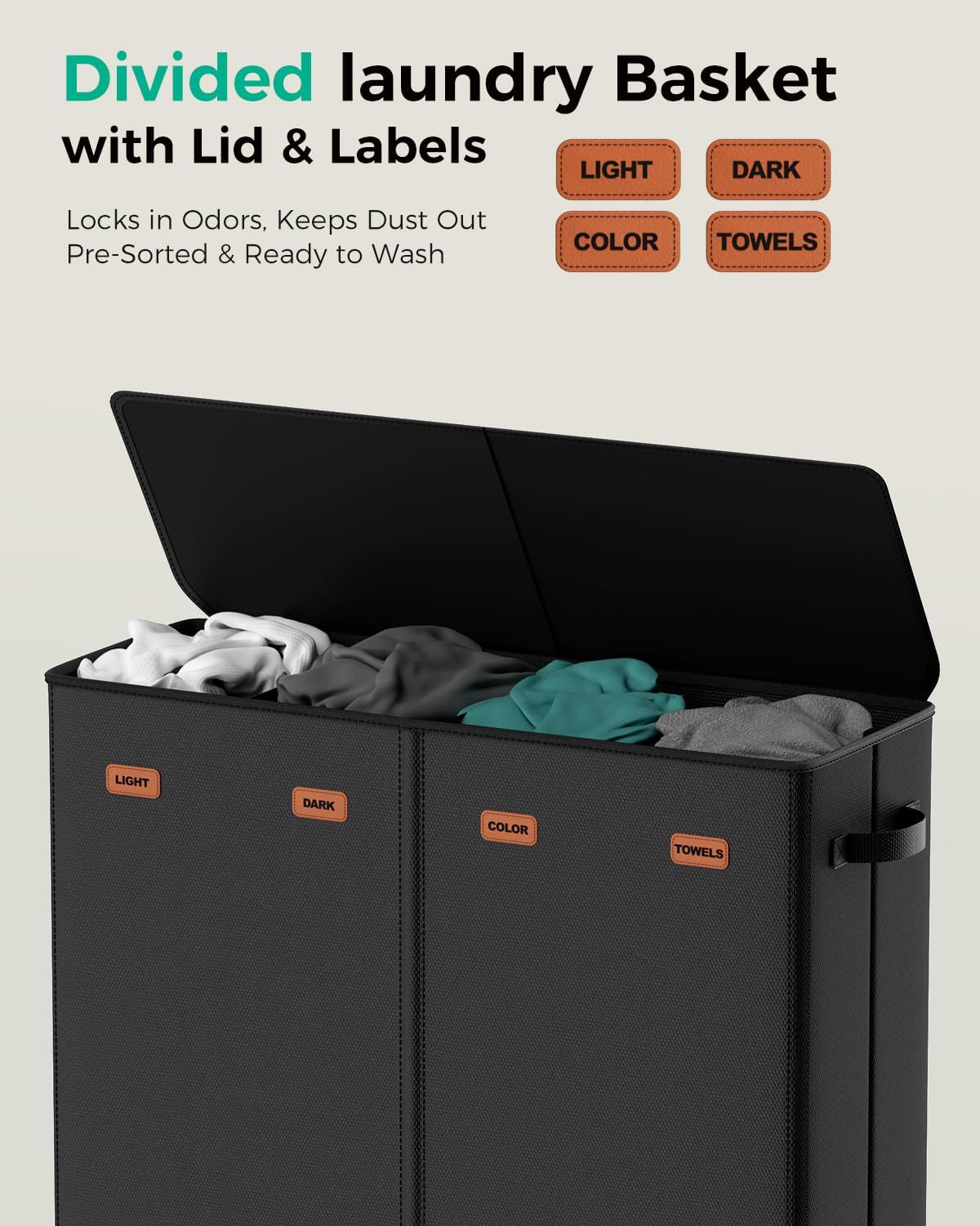 150L Double Laundry Hamper with Lid – 2-Section Clothes Hamper with Removable Bag for Bathroom, Bedroom, Laundry Room & Dorm