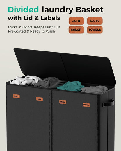150L Double Laundry Hamper with Lid – 2-Section Clothes Hamper with Removable Bag for Bathroom, Bedroom, Laundry Room & Dorm