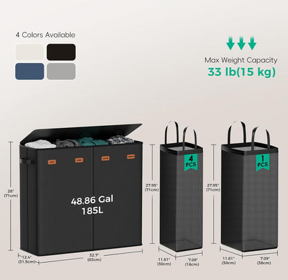 150L Double Laundry Hamper with Lid – 2-Section Clothes Hamper with Removable Bag for Bathroom, Bedroom, Laundry Room & Dorm
