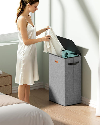 150L Double Laundry Hamper with Lid – 2-Section Clothes Hamper with Removable Bag for Bathroom, Bedroom, Laundry Room & Dorm