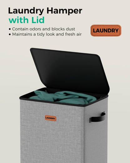 150L Double Laundry Hamper with Lid – 2-Section Clothes Hamper with Removable Bag for Bathroom, Bedroom, Laundry Room & Dorm