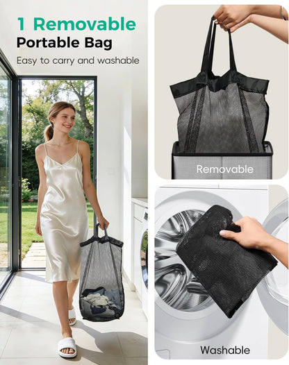 150L Double Laundry Hamper with Lid – 2-Section Clothes Hamper with Removable Bag for Bathroom, Bedroom, Laundry Room & Dorm