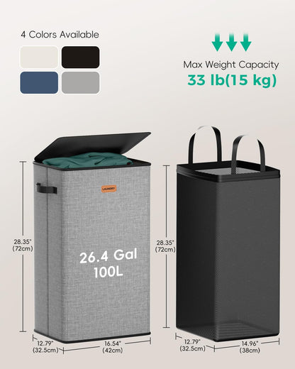 150L Double Laundry Hamper with Lid – 2-Section Clothes Hamper with Removable Bag for Bathroom, Bedroom, Laundry Room & Dorm