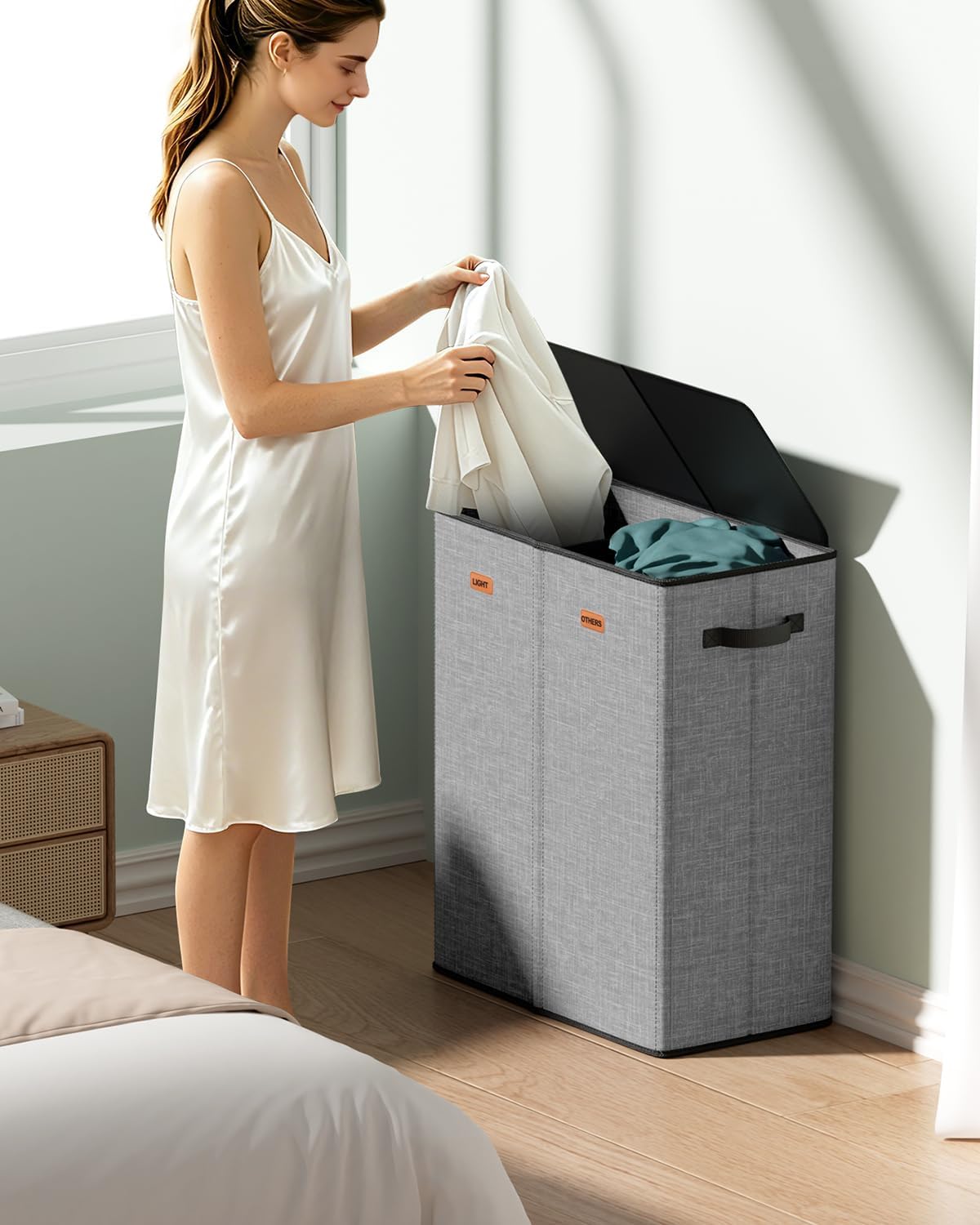 150L Double Laundry Hamper with Lid – 2-Section Clothes Hamper with Removable Bag for Bathroom, Bedroom, Laundry Room & Dorm