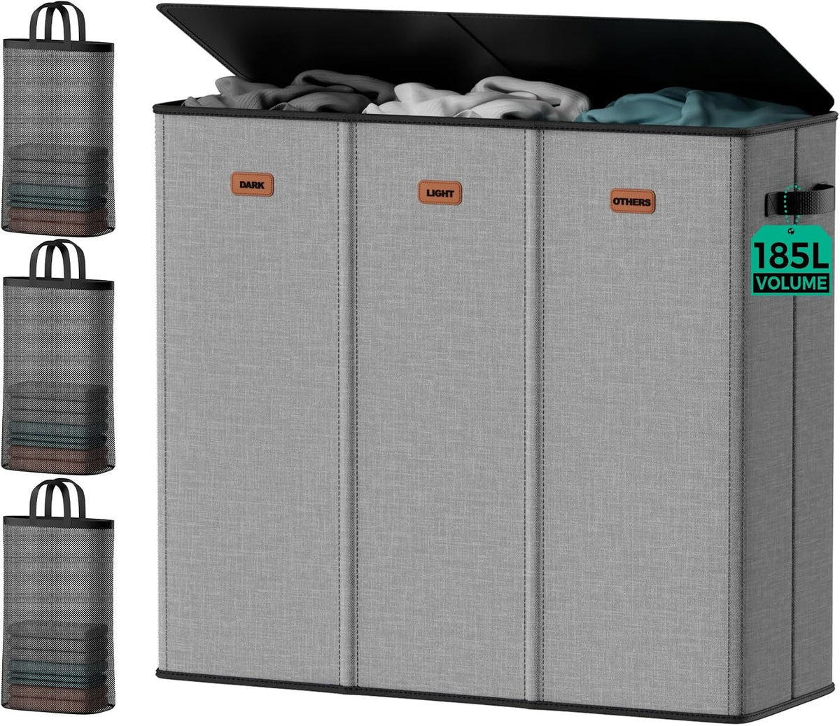 150L Double Laundry Hamper with Lid – 2-Section Clothes Hamper with Removable Bag for Bathroom, Bedroom, Laundry Room & Dorm