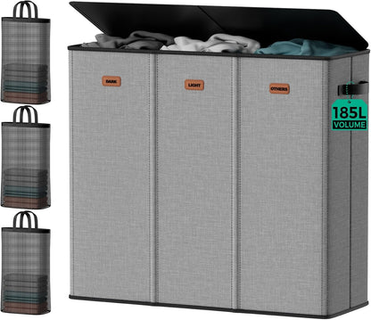 150L Double Laundry Hamper with Lid – 2-Section Clothes Hamper with Removable Bag for Bathroom, Bedroom, Laundry Room & Dorm